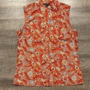 Brooks Brothers orange/red/blue/white floral sleeveless button-down top size 10